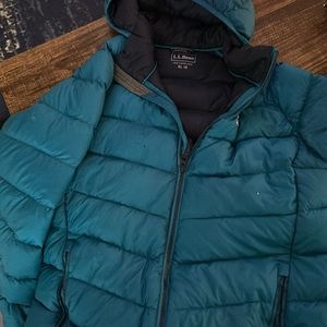 Teal winter jacket, light weight puffer with hood